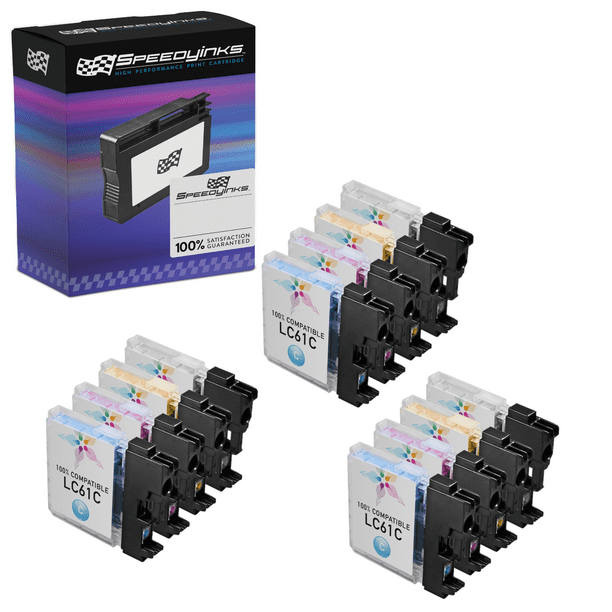 3 Black, 3 Cyan, 3 Magenta, 3 Yellow, 12-Pack Speedy Inks Compatible Ink Cartridge Replacement for Brother LC61 